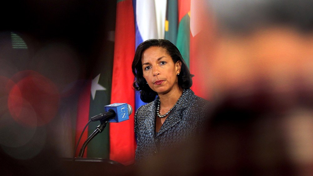 US Ambassador to the United Nations Susan Rice speaks to the media following a meeting, April 13, 2012, in New York, NY.