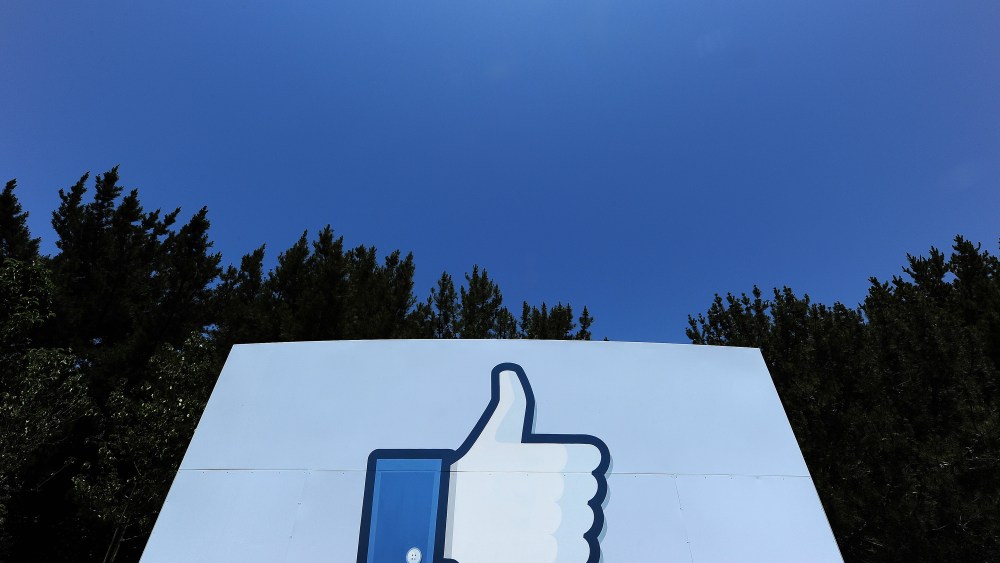 A "Like" icon at the Facebook main campus in Menlo Park, California.