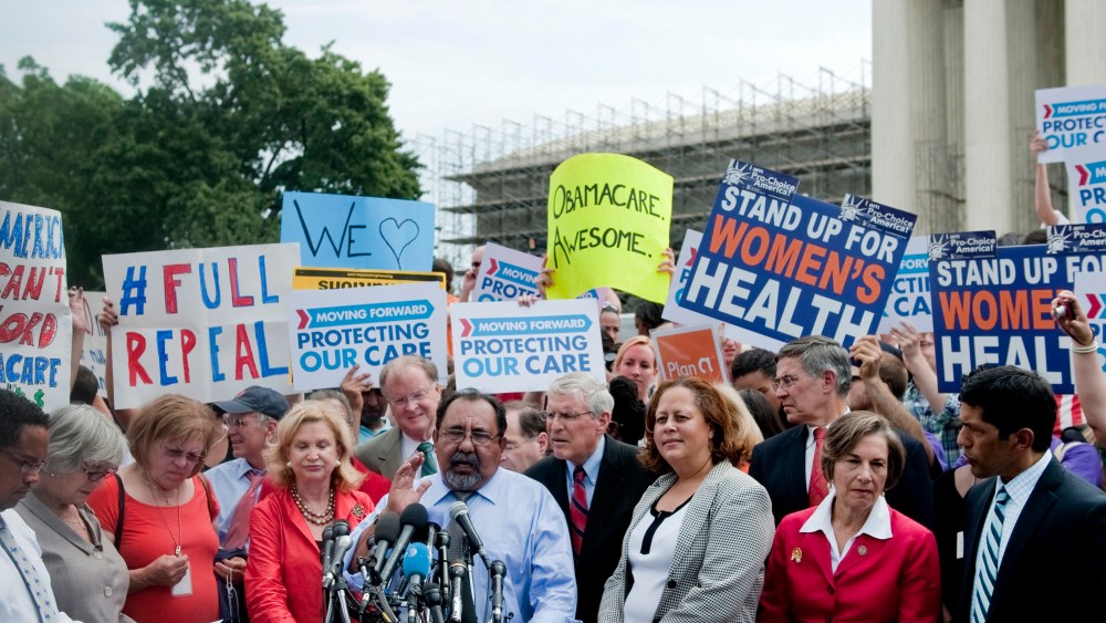 File Photo: Rep. Lynn Woolsey, D-Calif.; Rep. Carolyn Maloney, D-N.Y.; Rep. Raul Grijalva, D-Ariz.; Rep. Laura Richardson, D-Calif.; and Rep. Jan Schakowsky, D-Ill. speak to the press after the Supreme Court decided to uphold the Affordable Care Act. ...