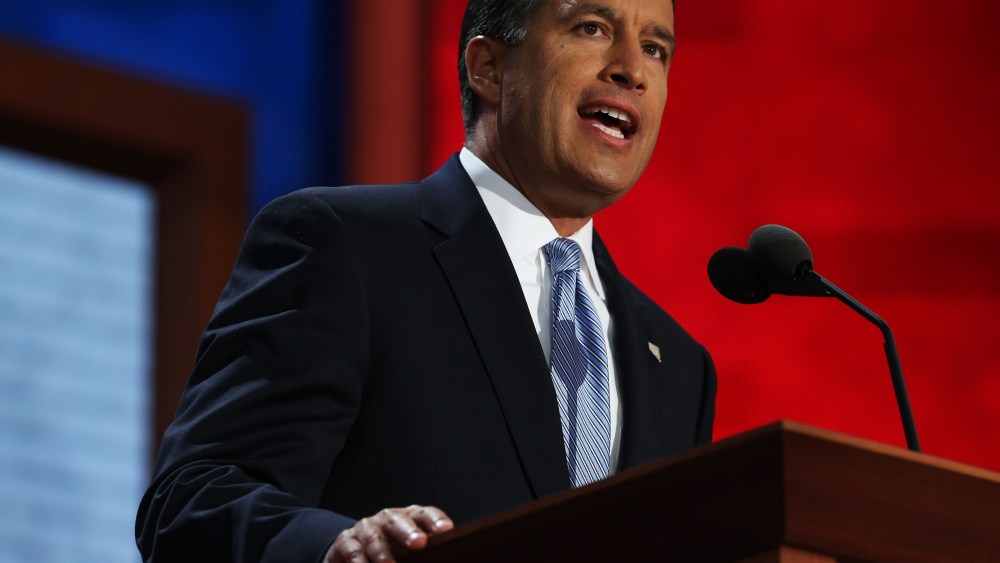 File Photo: Nevada Gov. Brian Sandoval speaks during the Republican National Convention at the Tampa Bay Times Forum on August 28, 2012 in Tampa, Florida. (Photo by Chip Somodevilla/Getty Images, File)
