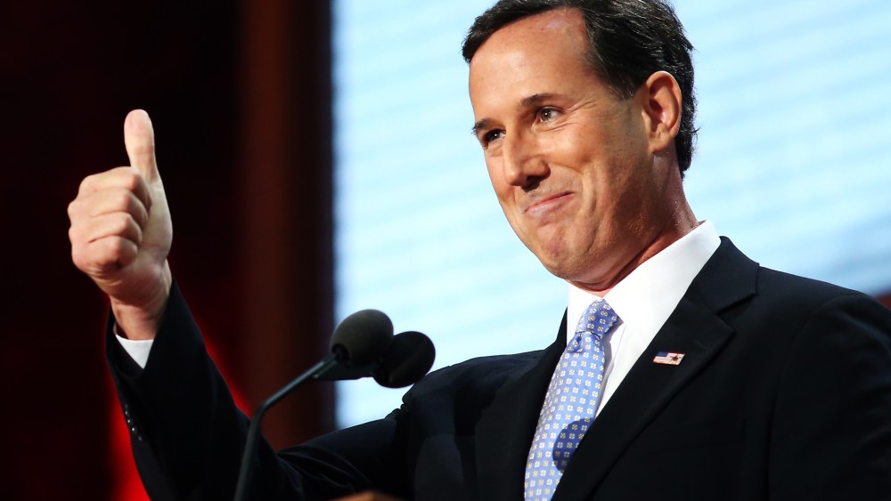 File Photo: Former U.S. Sen. Rick Santorum gestures as he walks on stage during the Republican National Convention at the Tampa Bay Times Forum on August 28, 2012 in Tampa, Florida. (Photo by Spencer Platt/Getty Images File)