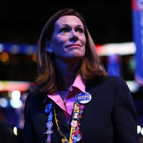 A woman watches the program during the third day of the Republican National Convention in Tampa, August 29, 2012.