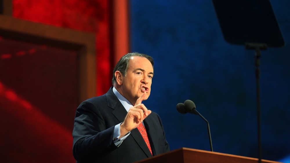 Former Arkansas Gov. Mike Huckabee speaks during the third day of the Republican National Convention at the Tampa Bay Times Forum, Aug. 29, 2012 in Tampa, Fla.
