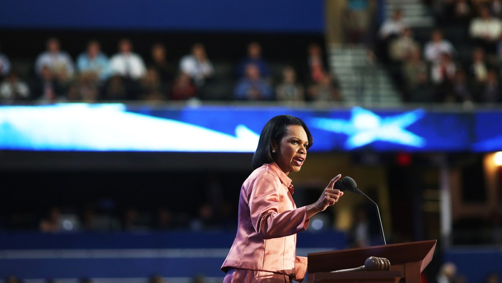Former Secretary of State Condoleezza Rice speaks during the third day of the Republican National Convention, Aug. 29, 2012, in Tampa Fla.