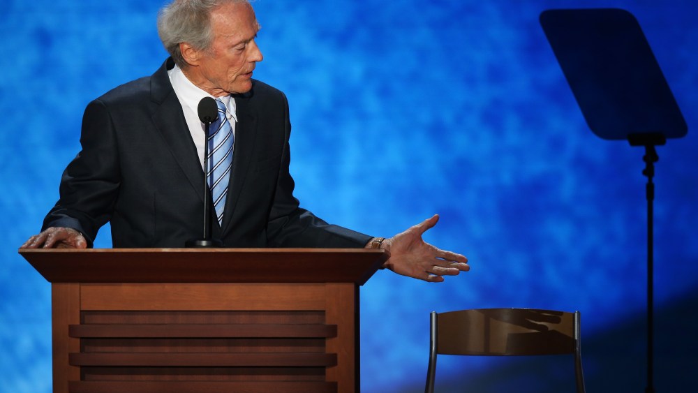 File Photo: Actor Clint Eastwood speaks during the final day of the Republican National Convention at the Tampa Bay Times Forum on August 30, 2012 in Tampa, Florida. (Photo by Mark Wilson/Getty Images/File)