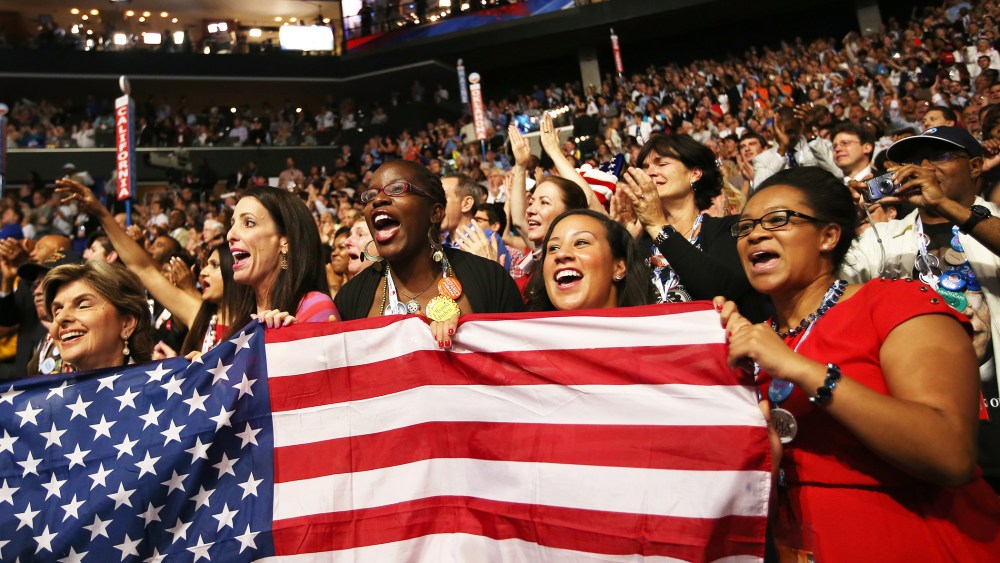 Obama supporters cheer during the final day of the Democratic National Convention on September 6, 2012 in Charlotte, North Carolina.
