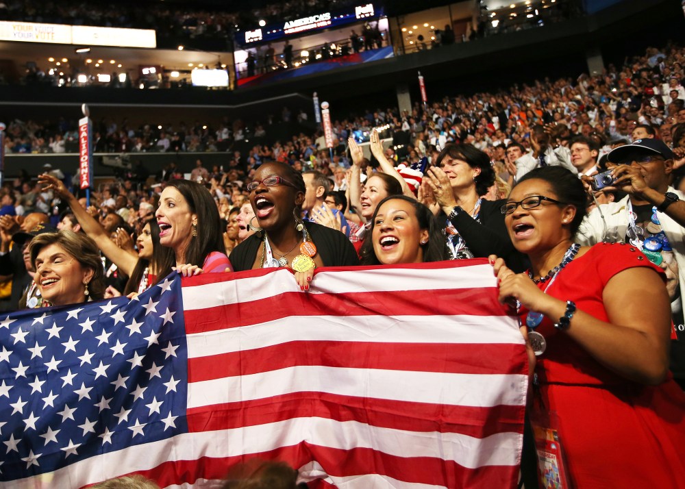 Obama supporters cheer during the final day of the Democratic National Convention on September 6, 2012 in Charlotte, North Carolina.