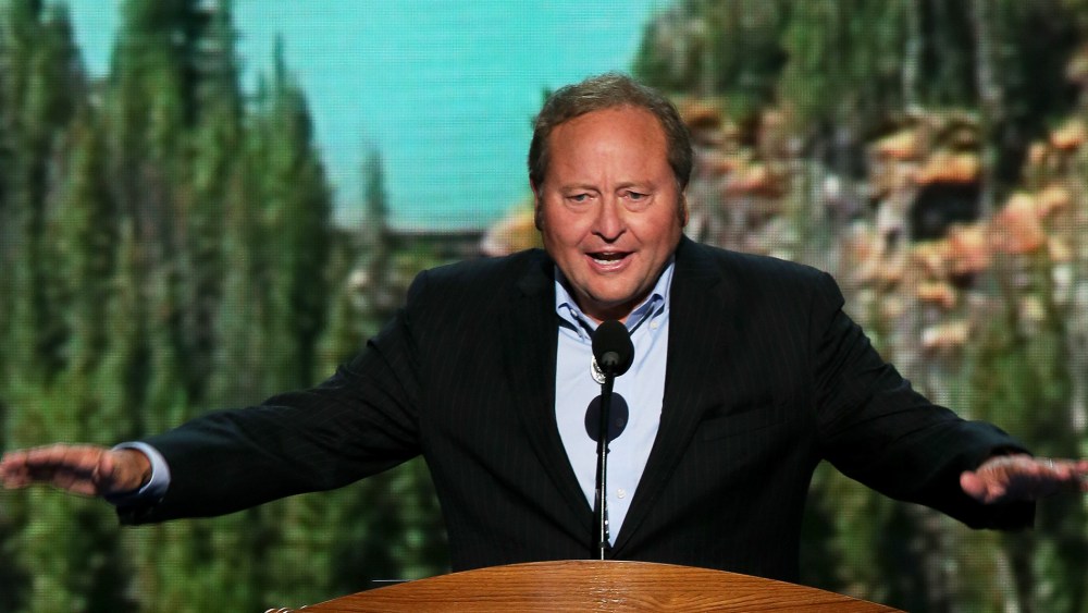 Montana Gov. Brian Schweitzer speaks on stage during the final day of the  DNC in Charlotte, N.C., Sept. 6, 2012.