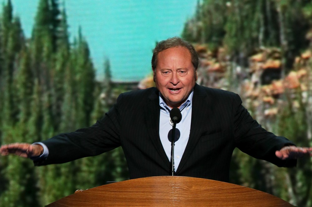 Montana Gov. Brian Schweitzer speaks on stage during the final day of the  DNC in Charlotte, N.C., Sept. 6, 2012.