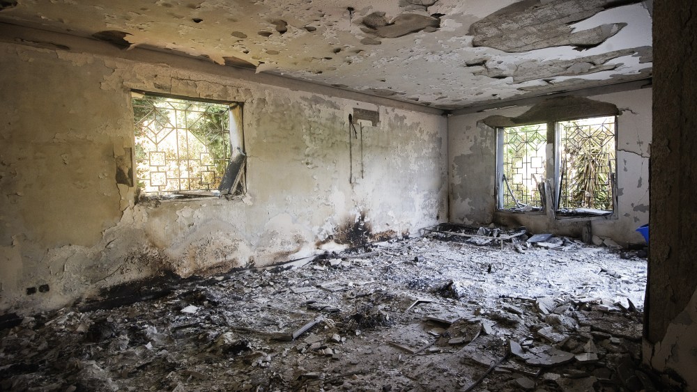 Damage inside the burnt US consulate building in Benghazi is seen on Sept. 13, 2012.