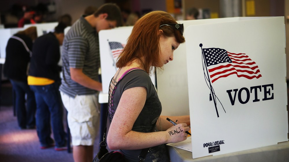 Student Courtney Johnson votes in Cedar Falls, Iowa, September 28, 2012.