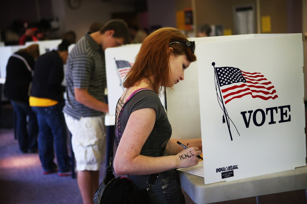 Student Courtney Johnson votes in Cedar Falls, Iowa, September 28, 2012.