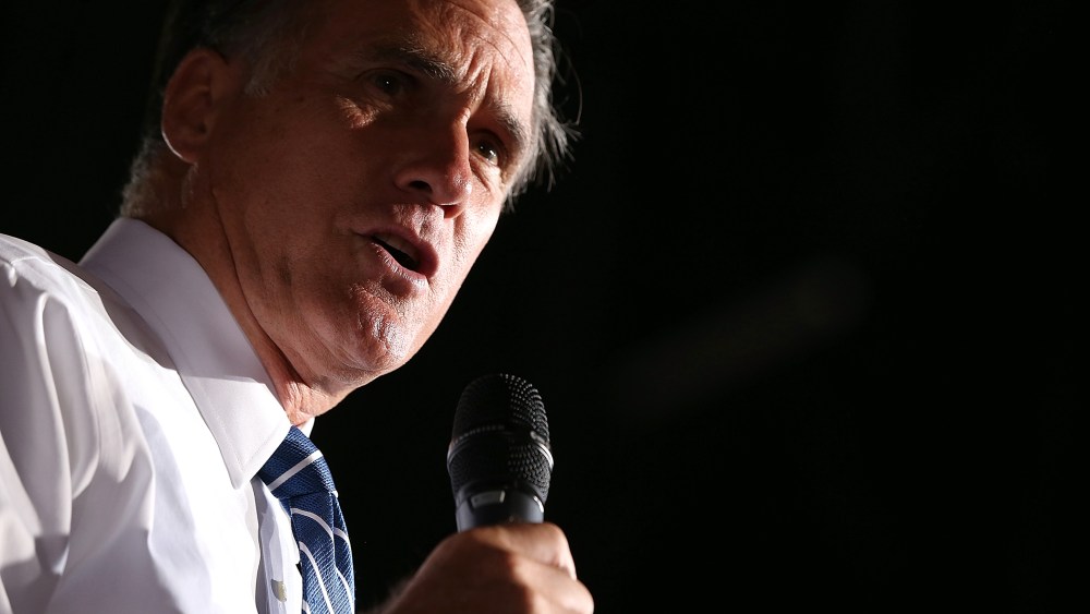 Former Republican presidential candidate and Massachusetts Gov. Mitt Romney speaks during a campaign rally, Oct. 1, 2012 in Denver, Colo.