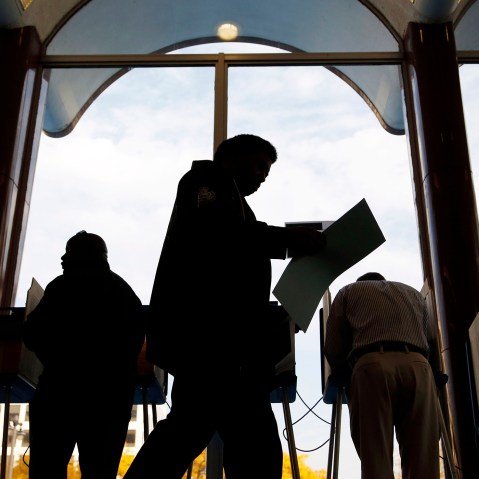Milwaukee residents cast their ballots during early voting at the Milwaukee Municipal Building Oct. 22, 2012 Milwaukee, Wis.