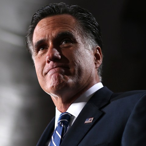 Then Republican presidential candidate Mitt Romney speaks during a campaign rally at the Wisconsin Products Pavilion at State Fair Park on Nov. 2, 2012 in West Allis, Wis. (Photo by Justin Sullivan/Getty)
