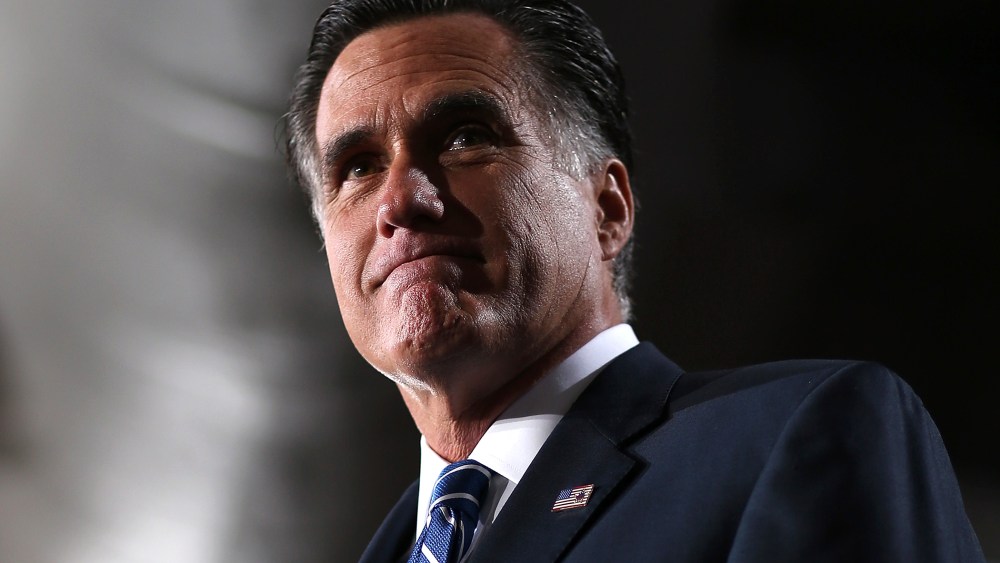 Then Republican presidential candidate Mitt Romney speaks during a campaign rally at the Wisconsin Products Pavilion at State Fair Park on Nov. 2, 2012 in West Allis, Wis. (Photo by Justin Sullivan/Getty)