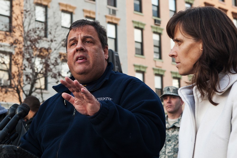 Chris Christie and Hoboken Mayor Dawn Zimmer during a joint press conference, Nov. 4, 2012.