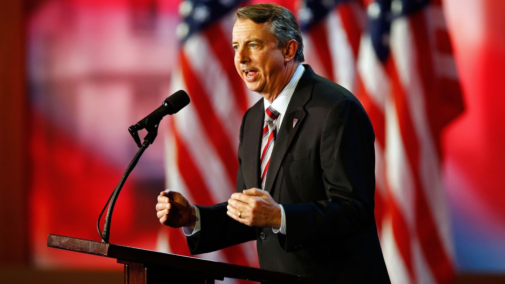 Ed Gillespie speaks to the crowd on stage during Mitt Romney's campaign election night event in Boston, Nov. 6, 2012.