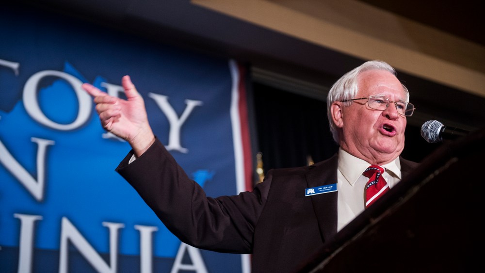 Pat Mullins, chairman of the Virginia Republican Party, speaks at an election night party in Richmond, Va. Nov. 6, 2013.