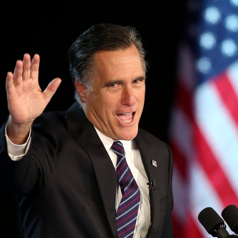 Mitt Romney giving a concession speech at the Exhibition Center in Boston, Massachusetts. (Alex Wong/Getty Images)