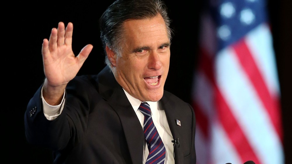 Mitt Romney giving a concession speech at the Exhibition Center in Boston, Massachusetts. (Alex Wong/Getty Images)