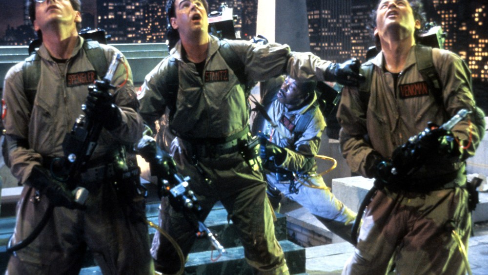 Harold Ramis, Dan Aykroyd, and Bill Murray in a scene from the film 'Ghostbusters', 1984. (Photo by Columbia Pictures/Getty)