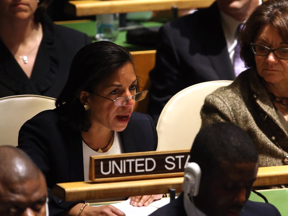 U.S. Ambassador to the United Nations Susan Rice explains the U.S. position opposing a resolution on Palestinians at a meeting of the General Assembly on November 29, 2012 in New York City. The United States, Israel, Canada and a handful of others...
