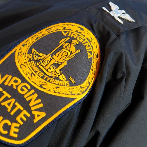 This December 13, 2012 file photo shows the patch on the sleeve of a Virginia State Police officer.