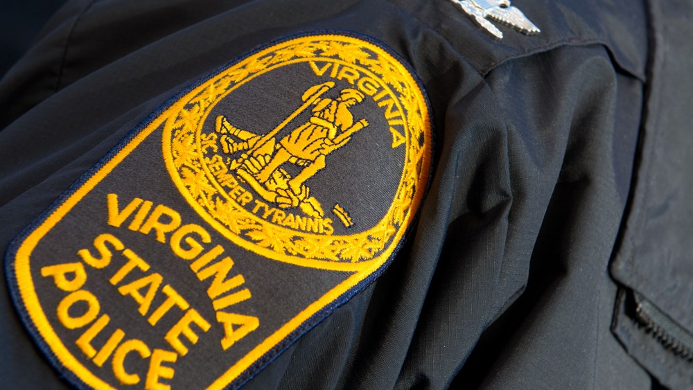 This December 13, 2012 file photo shows the patch on the sleeve of a Virginia State Police officer.