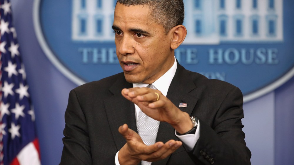U.S. President Barack Obama speaks during a press conference where he announced the creation of an interagency task force for guns in the Brady Press Briefing Room at the White House on December 19, 2012 in Washington, DC. President Obama is making an...