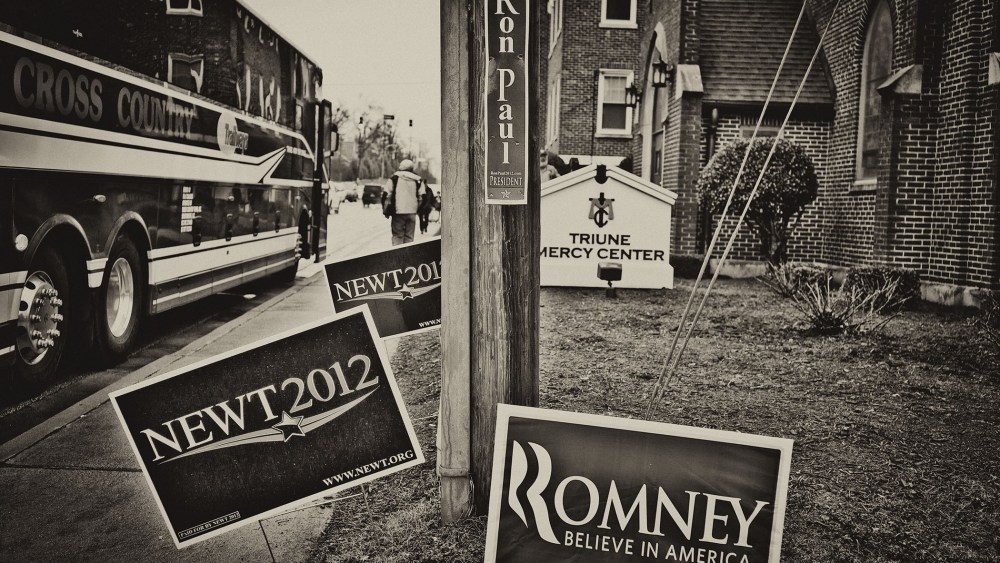 Campaign signs are seen in Greenville, South Carolina, during the 2012 Republican Primaries, Jan. 21, 2012.