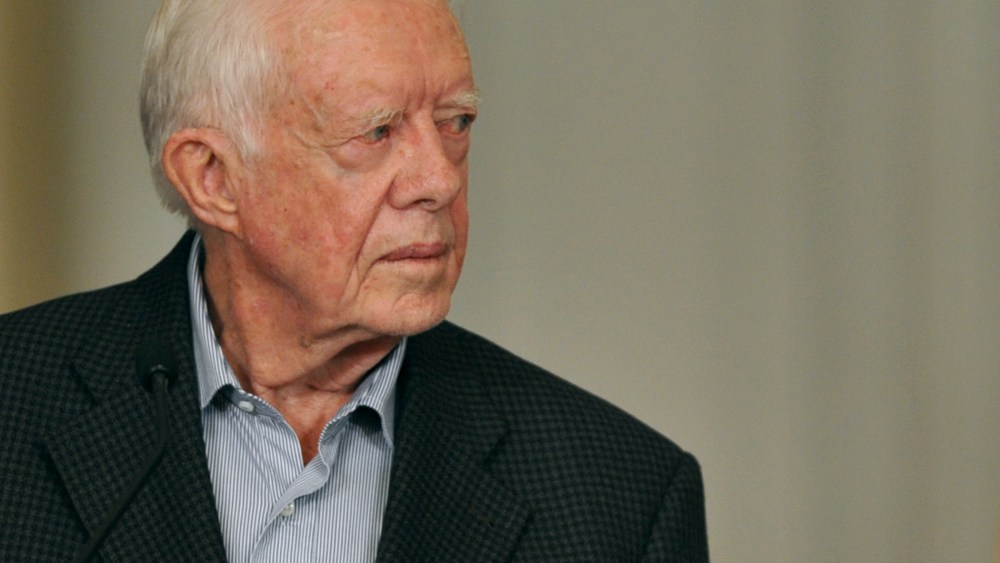 Jimmy Carter speaks during a press conference on Jan. 12, 2013, at Narino Presidential Palace in Bogota, Colombia.