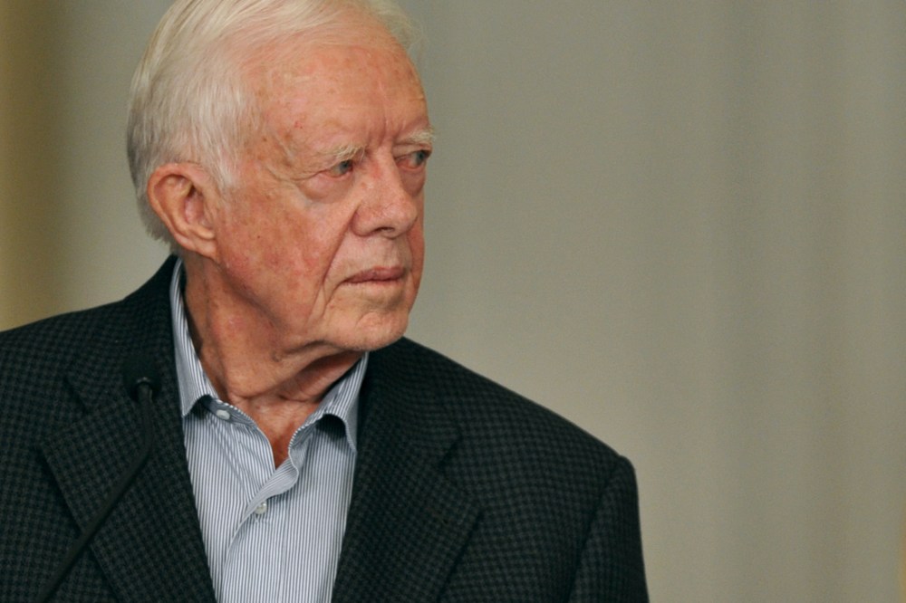 Jimmy Carter speaks during a press conference on Jan. 12, 2013, at Narino Presidential Palace in Bogota, Colombia.