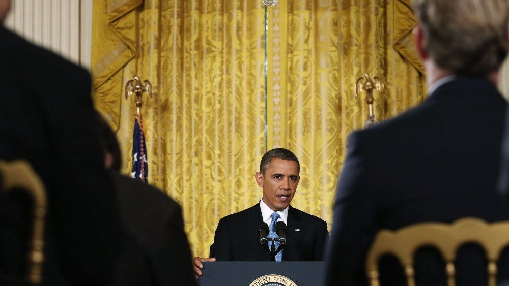 U.S. President Barack Obama holds a news conference in the East Room of the White House January 14, 2013 in Washington, DC. This is Obama's final press conference of his first presidential term.  (Photo by Chip Somodevilla/Getty Images)