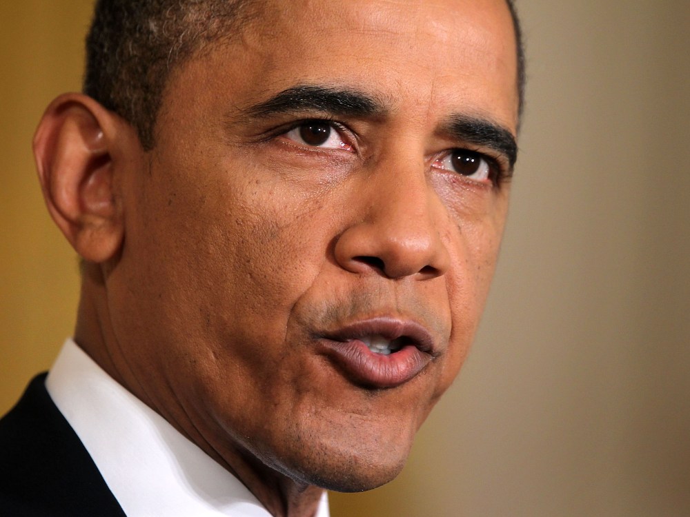 U.S. President Barack Obama speaks during his final news conference of his first term at the East Room of the White House January 14, 2013 in Washington, DC. Obama spoke on the debt ceiling and deficit reduction during the news conference.  (Photo by...