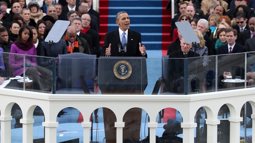 U.S. President Barack Obama gives his inauguration address during the public ceremonial inauguration on the West Front of the U.S. Capitol January 21, 2013 in Washington, DC. Barack Obama was re-elected for a second term as President of the United...