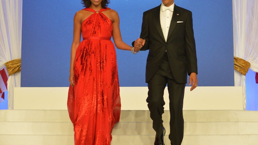 US President Barack Obama and First Lady Michelle Obama attend the Inaugural Ball at the Walter E. Washington Convention Center on January 21, 2013 in Washington, DC.  (Photo by MANDEL NGAN/AFP/Getty Images)