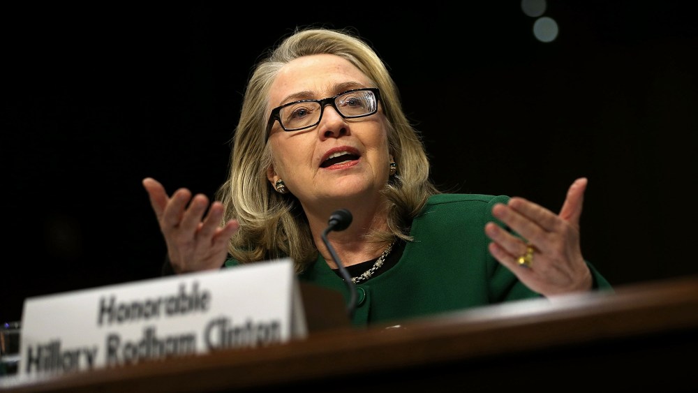 Then-U.S. Secretary of State Hillary Clinton testifying before the Senate Foreign Relations Committee in 2013.