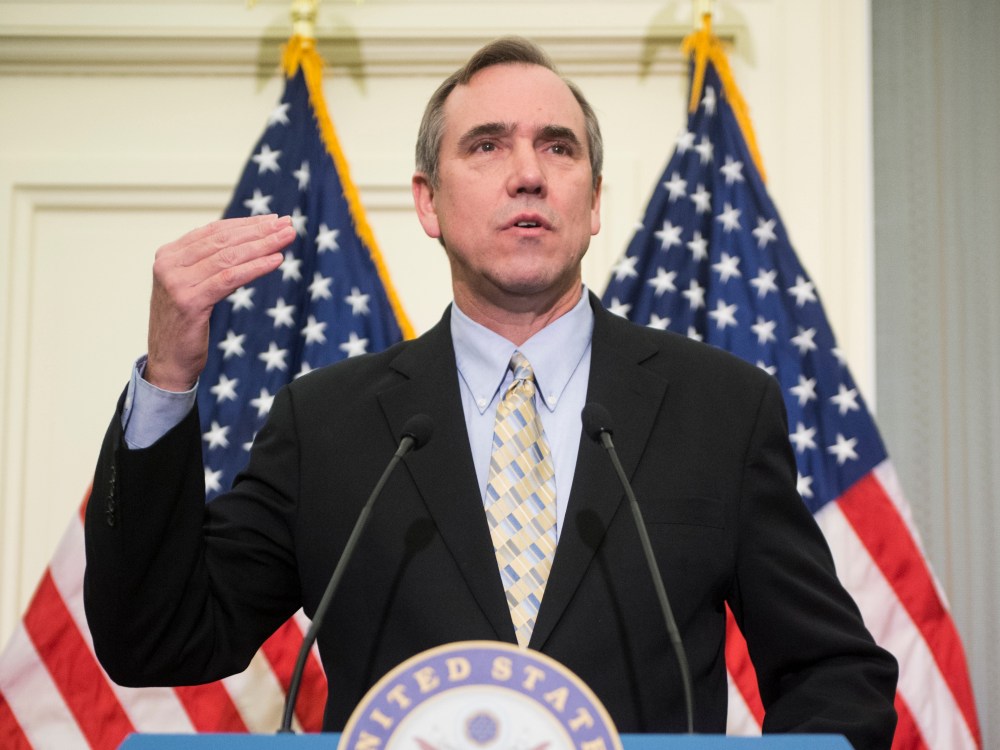 Sen. Jeff Merkley, D-Ore., speaks during the news conference to oppose the chained Consumer Price Index to cut benefits for Social Security and disabled veterans on Thursday, Jan. 31, 2013. (Photo By Bill Clark/CQ Roll Call)