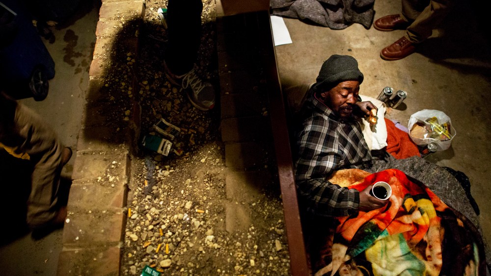 Michael Williams prepares to sleep for the night in Washington D.C., Jan. 31, 2013.
