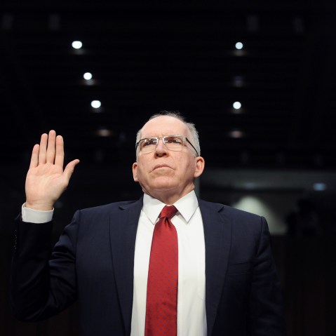 John Brennan is sworn-in before testifying at his confirmation hearing before the Senate Intelligence Committee on Capitol Hill in Washington, D.C. on Feb. 7, 2013. (Photo by Saul Loeb/AFP/Getty)