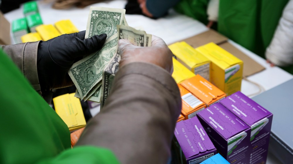 Girl Scouts sell cookies in New York, Feb. 8, 2013.