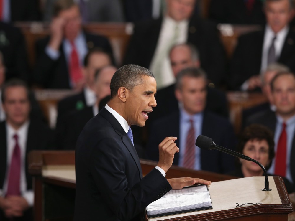 U.S. President Barack Obama delivers his State of the Union speech before a joint session of Congress at the U.S. Capitol February 12, 2013 in Washington, DC. Facing a divided Congress, Obama focused his speech on new initiatives designed to stimulate...