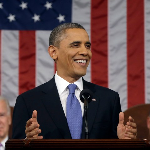U.S. President Barack Obama, flanked by Vice President Joe Biden and House Speaker John Boehner (R-OH), delivers his State of the Union speech before a joint session of Congress at the U.S. Capitol February 12, 2013 in Washington, DC. Facing a divided...