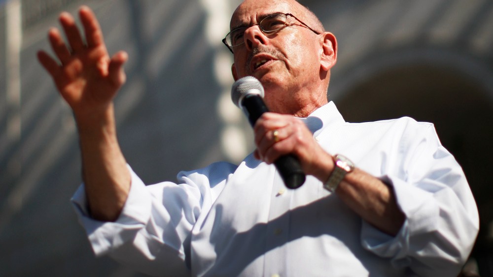 Rep. Henry Waxman speaks on the steps of City Hall in Los Angeles, California, Feb. 17, 2013.