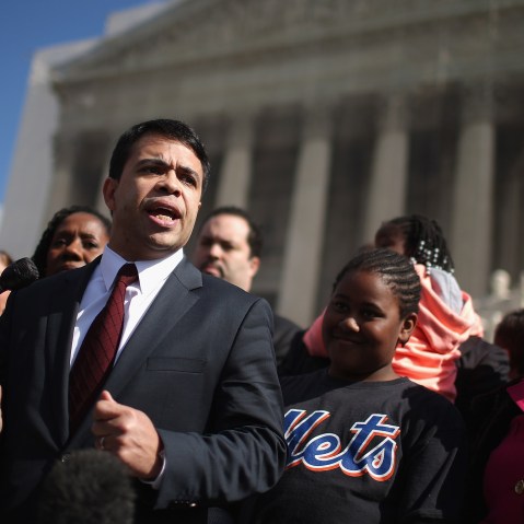 NAACP Legal Defense and Educational Fund Special Council Debo Adegbile talks to reporters outside of the U.S. Supreme Court February 27, 2013.