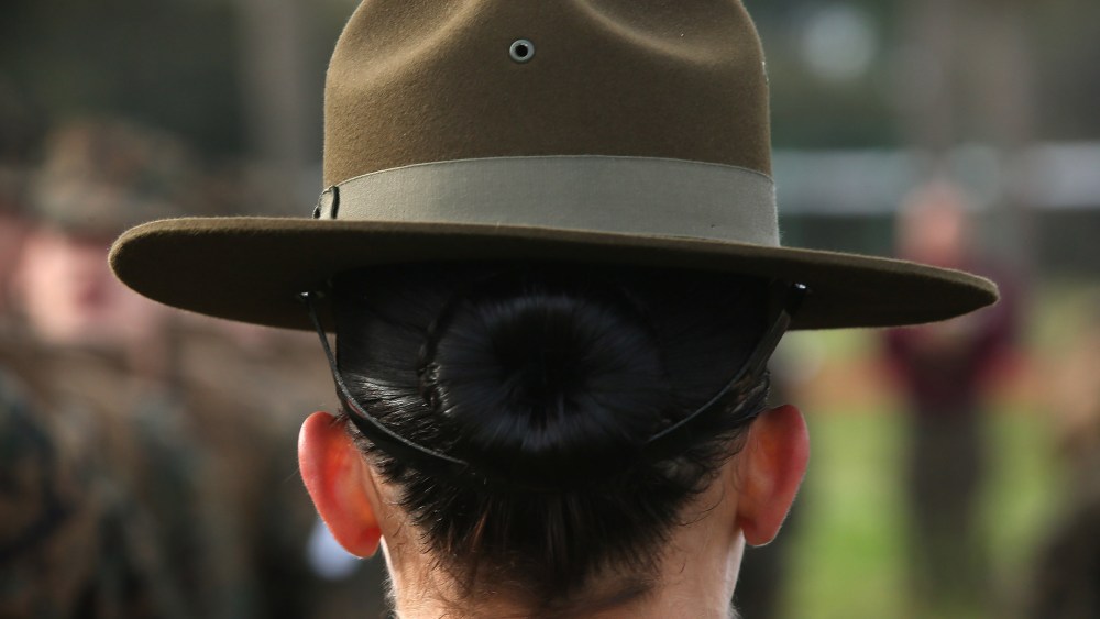 Drill Instructor speaks to her female Marine recruits during boot camp February 27, 2013 at Parris Island, South Carolina. (Photo by Scott Olson/Getty Images)