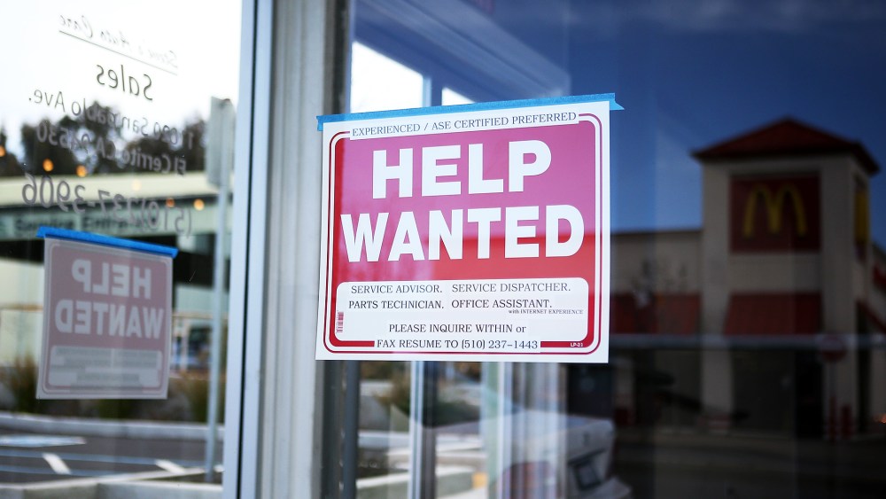A "Help Wanted" sign is posted in the window of an automotive service shop on March 8, 2013 in El Cerrito, California.