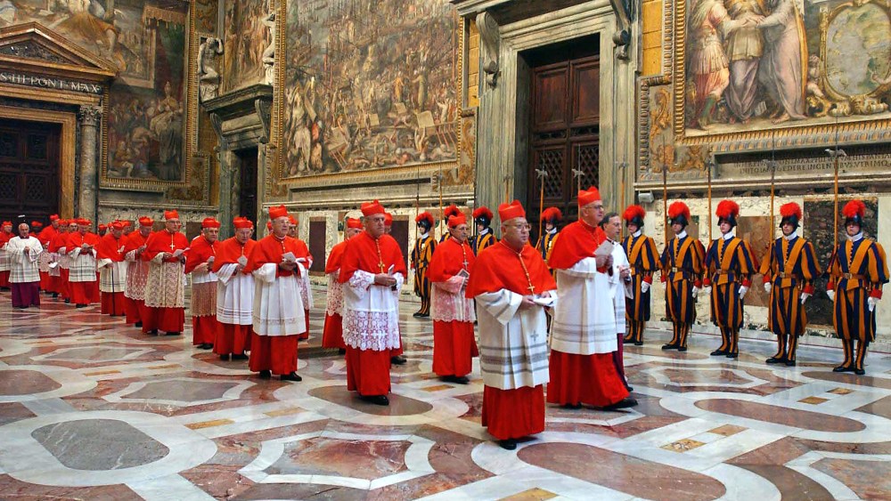 This file picture taken on April 18, 2005 shows cardinals entering the Sistine Chapel at the Vatican before the start of the conclave. The conclave triggered by the historic resignation of Benedict XVI will start on March 12, 2013, with the eyes of the...