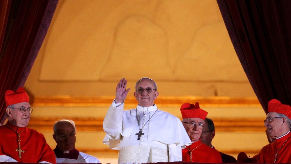 Newly elected Pope Francis I appears on the central balcony of St Peter's Basilica on March 13, 2013 in Vatican City, Vatican. Argentinian Cardinal Jorge Mario Bergoglio was elected as the 266th Pontiff and will lead the world's 1.2 billion Catholics....